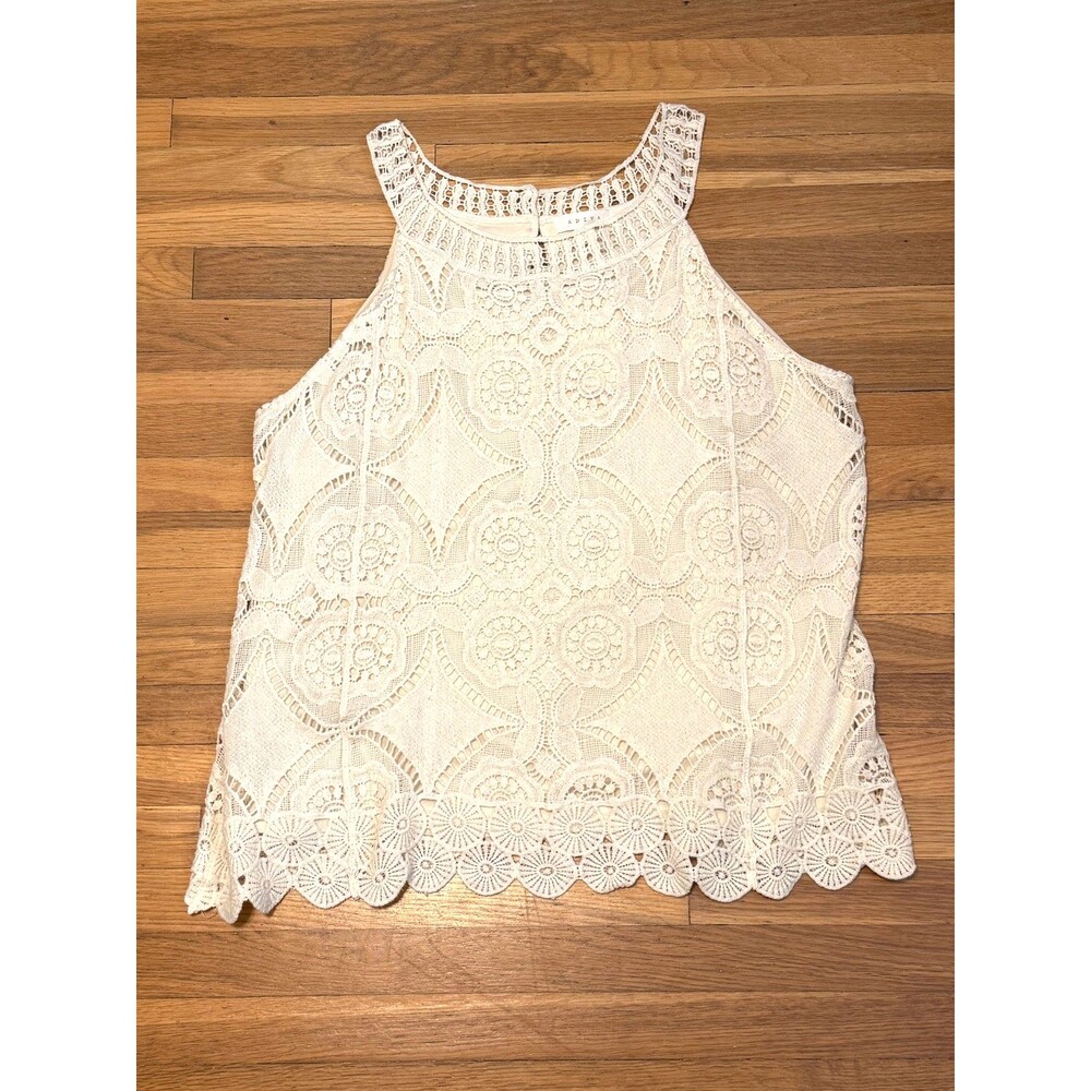 Adiva Womens 1X Crochet Tank Boho Festival Ivory/Beige Cottagecore Scalloped Hem
